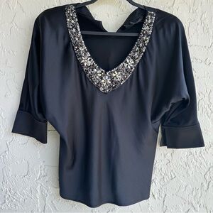 ST. JOHN Blouse Top Women 2 Silk Evening Formal Beaded Embellished